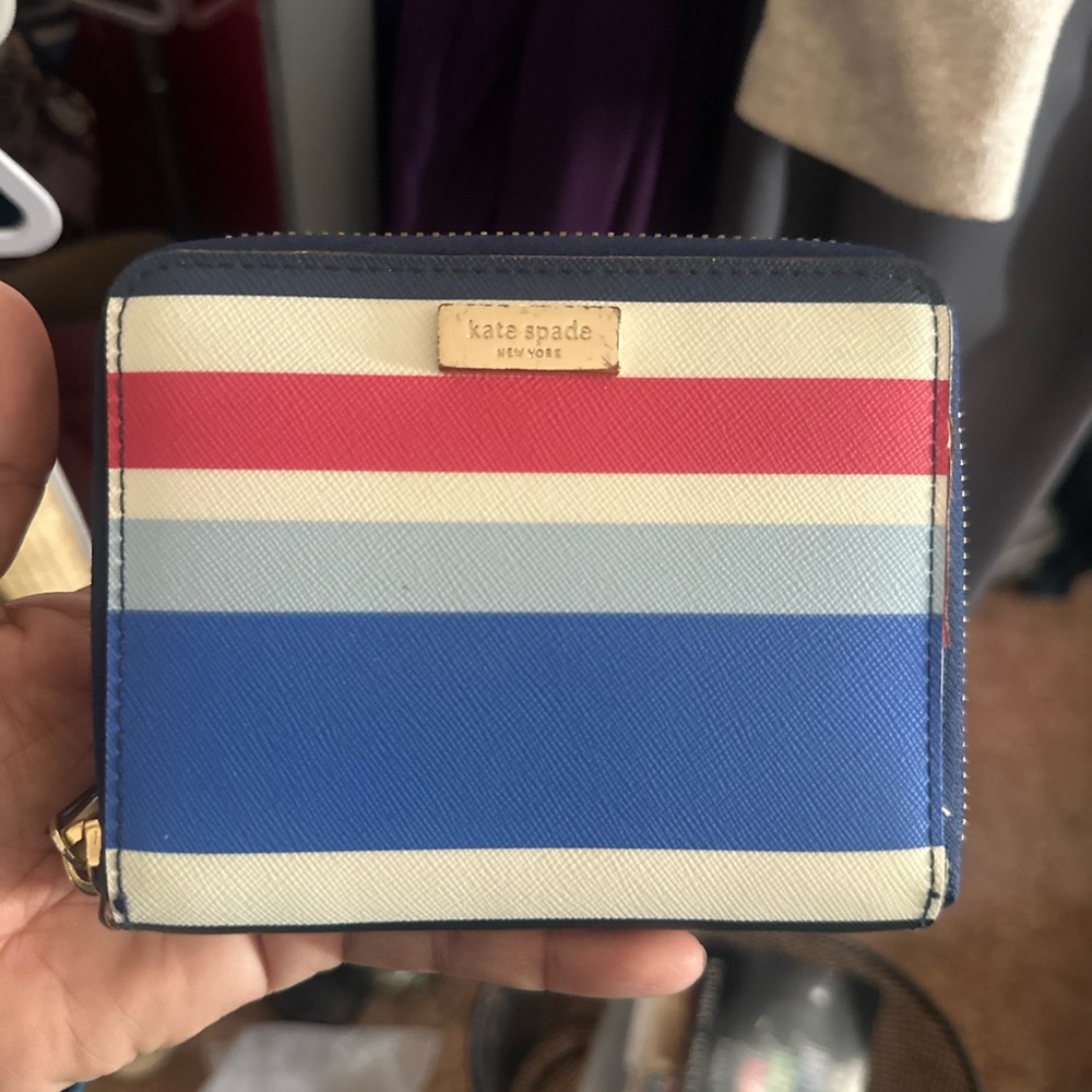 Kate Spade Striped Wallet - Red, Blue, Cream